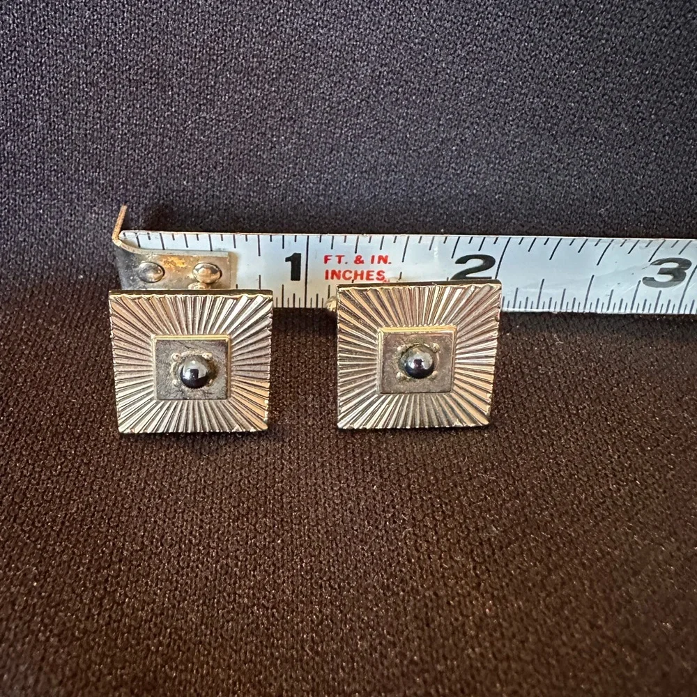 Vintage Gold Tone Men’s Square Cufflinks Gray/Black Stone
